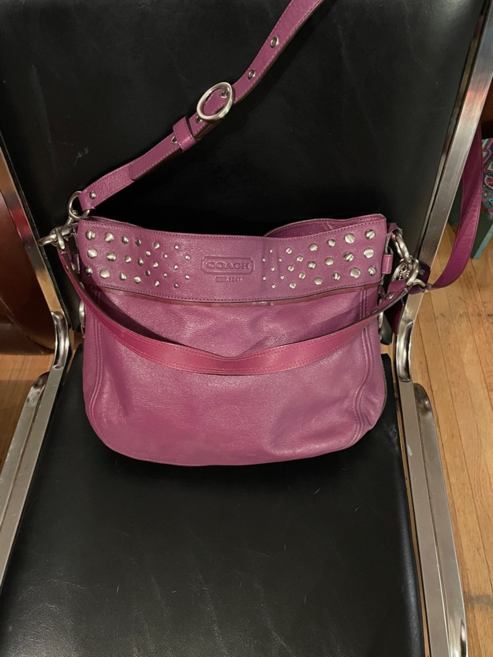 Coach Plum Leather Studded Shoulder Bag